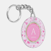 かわいいピンクの花のパターンガーリー、フローラデザイン キーホルダー (正面左)