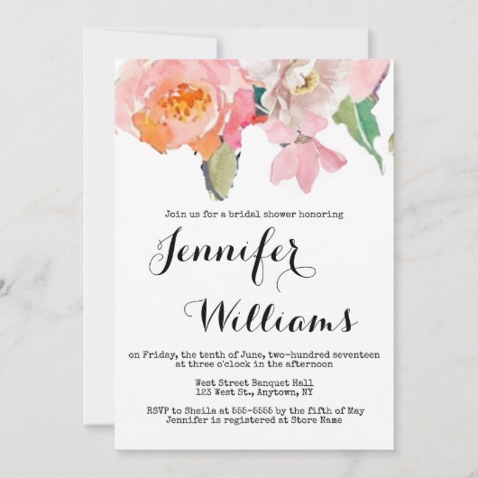 かわいいピンクの花のブライダルシャワー招待状 招待状 (正面)