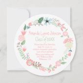 かわいいピンクの花のリースの卒業パーティー招待状 招待状 (正面)