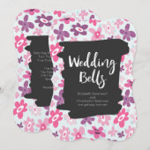 かわいいピンクの花のレトロなウェディング 招待状 (正面/裏面)