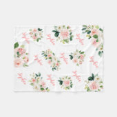 かわいいピンクの花の女の赤ちゃんの名前のベビーブランケット フリースブランケット (正面(横))