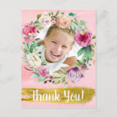 かわいいピンクの花の子供の誕生日記念の写真の御礼 ポストカード (正面)
