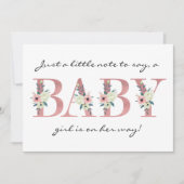 かわいいピンクの花の手紙妊娠発表 招待状 (正面)