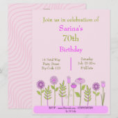 かわいいピンクの花の招待状 招待状 (正面/裏面)