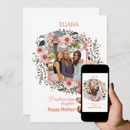 かわいいピンクの花の母と娘の名言写真 カード