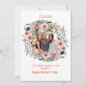 かわいいピンクの花の母と娘の名言写真 カード (正面)