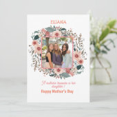 かわいいピンクの花の母と娘の名言写真 カード (スタンド正面)