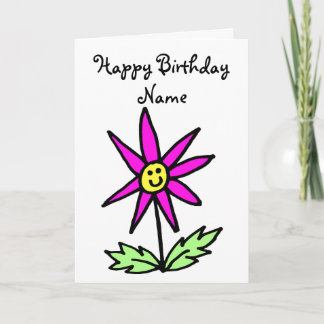 かわいいピンクの花の笑顔の誕生日カード カード