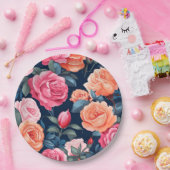 かわいいピンクの花の紙プレート ペーパープレート (パーティー)