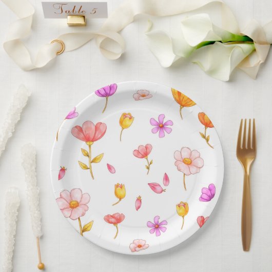 かわいいピンクの花の紙プレート ペーパープレート (ウェディング)
