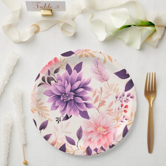 かわいいピンクの花の紙プレート ペーパープレート (ウェディング)