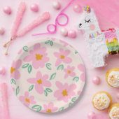 かわいいピンクの花の紙プレート ペーパープレート (パーティー)