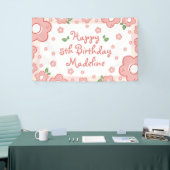 かわいいピンクの花の誕生日パーティバナー 横断幕 (トレードショー)