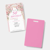 かわいいピンクの花の誕生日 バッジ (表裏)