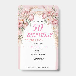 かわいいピンクの花の誕生日 バッジ