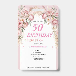 かわいいピンクの花の誕生日 バッジ