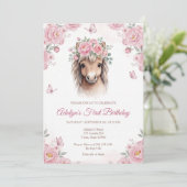 かわいいピンクの花の馬の誕生日 招待状 (スタンド正面)