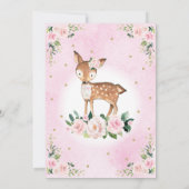 かわいいピンクの花の鹿の女の子 1歳の誕生日パーティー 招待状 (裏面)