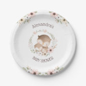 かわいいピンクの花ウッドランドフクロウ赤ちゃん女の子シャワー ペーパープレート (正面)