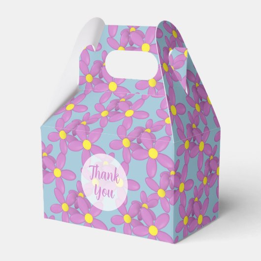 かわいいピンクの花カスタムフローラサンキューブルー フェイバーボックス (正面サイド)