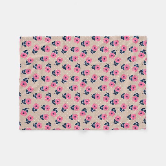 かわいいピンクの花トレンディー装飾模様 フリースブランケット (正面(横))