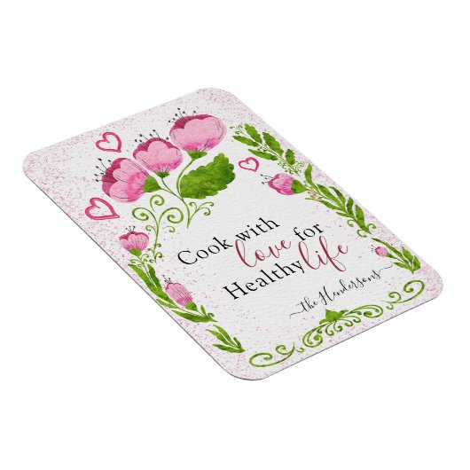 かわいいピンクの花ファミリー名やる気を起こさせる冷蔵庫 マグネット (右側)