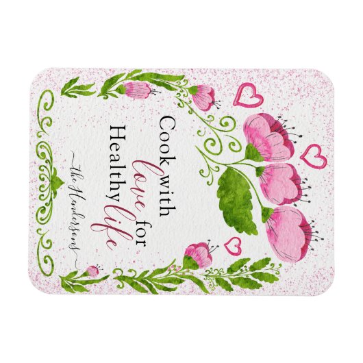 かわいいピンクの花ファミリー名やる気を起こさせる冷蔵庫 マグネット (横)