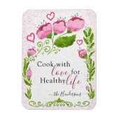 かわいいピンクの花ファミリー名やる気を起こさせる冷蔵庫 マグネット (縦)