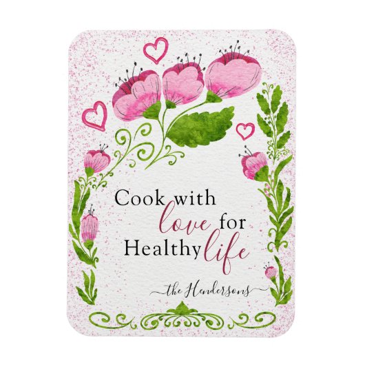 かわいいピンクの花ファミリー名やる気を起こさせる冷蔵庫 マグネット (縦)