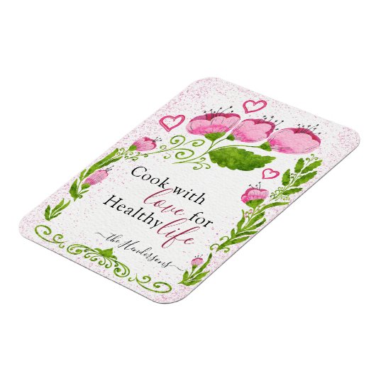 かわいいピンクの花ファミリー名やる気を起こさせる冷蔵庫 マグネット (左側)