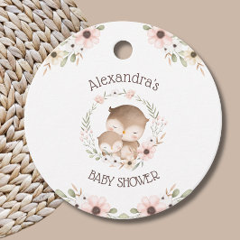 かわいいピンクの花フクロウ赤ちゃん女の子シャワーありがとう フェイバータグ