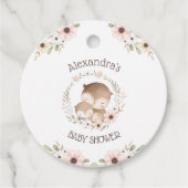 かわいいピンクの花フクロウ赤ちゃん女の子シャワーありがとう フェイバータグ (正面)