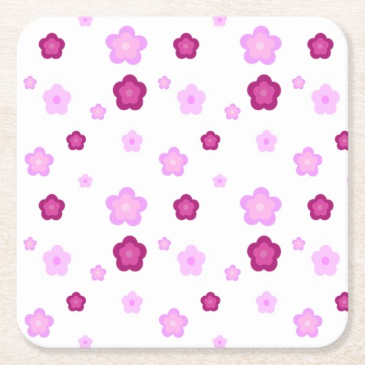 かわいいピンクの花フローラグラデーション スクエアペーパーコースター (正面)