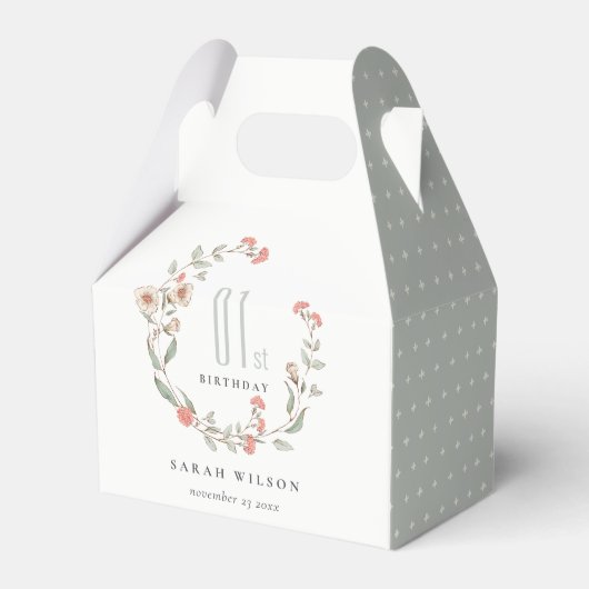 かわいいピンクの花リースガール任意の年誕生日 フェイバーボックス (正面サイド)