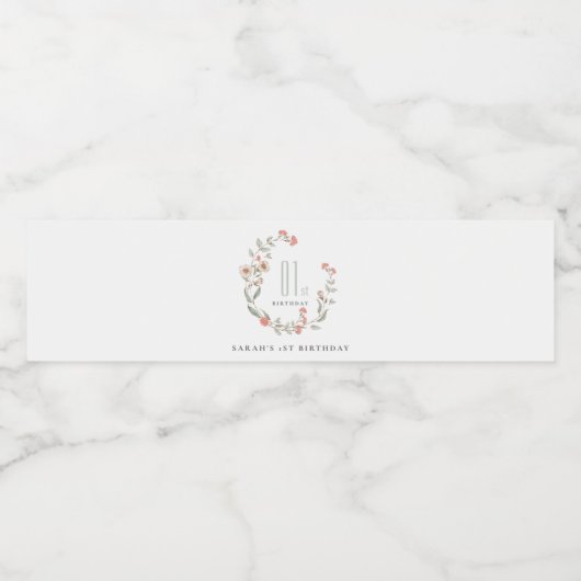 かわいいピンクの花リースガール任意の年誕生日 ペットボトルラベル (シングルラベル)