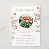 かわいいピンクの花リース写真70誕生日招待状 サンキューカード (正面/裏面)