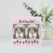 かわいいピンクの花写真少女バースデーパーティー 招待状 (スタンド正面)