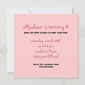 かわいいピンクの花写真少女バースデーパーティー 招待状 (裏面)