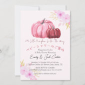 かわいいピンクの花小さなかぼちゃ赤ちゃんガールシャワー 招待状 (正面)