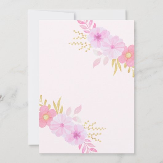 かわいいピンクの花小さなかぼちゃ赤ちゃんガールシャワー 招待状 (裏面)