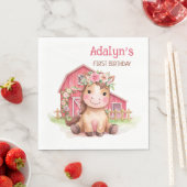 かわいいピンクの花柄の馬の誕生日 スタンダードランチョンナプキン (インサイチュ)