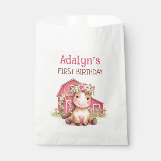 かわいいピンクの花柄の馬の誕生日 フェイバーバッグ (正面)