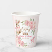 かわいいピンクの花柄のSome Bunny 1歳の誕生日 紙コップ (正面)