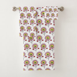 かわいいピンクの花模様の女の子 バスタオルセット