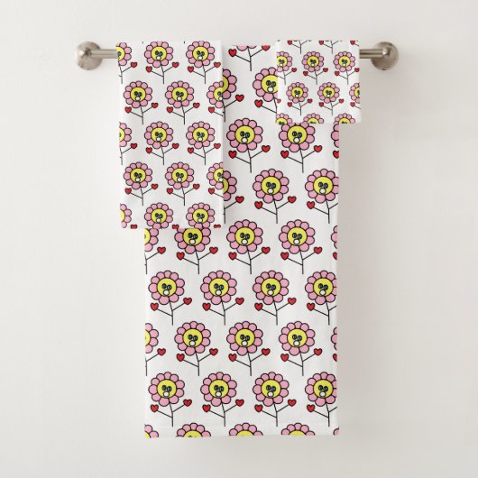 かわいいピンクの花模様の女の子 バスタオルセット (インサイチュ)