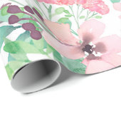 かわいいピンクの花緑の葉柄 ラッピングペーパー (ロールコーナー)