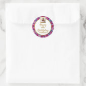 かわいいピンクの花, オリジナル写真, ハッピーバースデー ラウンドシール (バッグ)