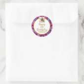 かわいいピンクの花, カスタム写真, ハッピーバースデー ラウンドシール (バッグ)