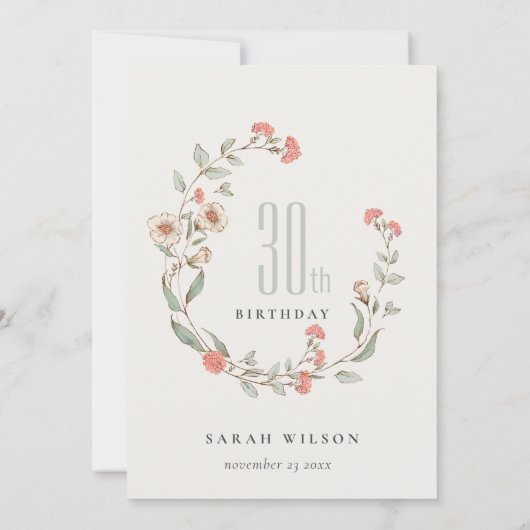 かわいいピンクの花any ageサプライズ誕生日招待状 サンキューカード (裏面)