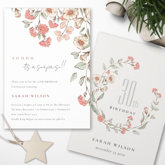 かわいいピンクの花any ageサプライズ誕生日招待状 サンキューカード